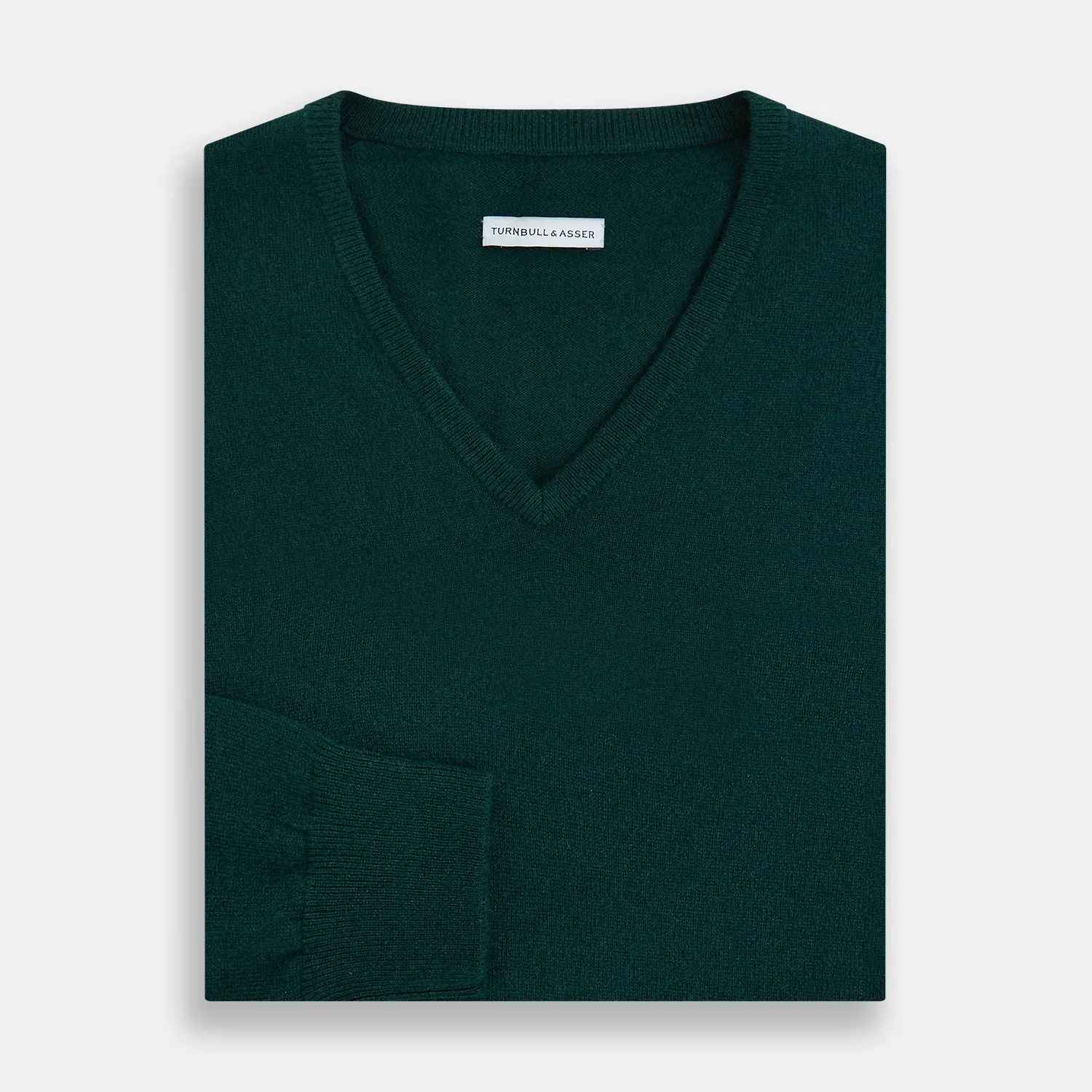 Forest Green Cashmere V-neck Jumper sold by Turnbull & Asser product image thumbnail 4