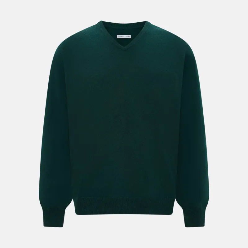 Forest Green Cashmere V-neck Jumper sold by Turnbull & Asser