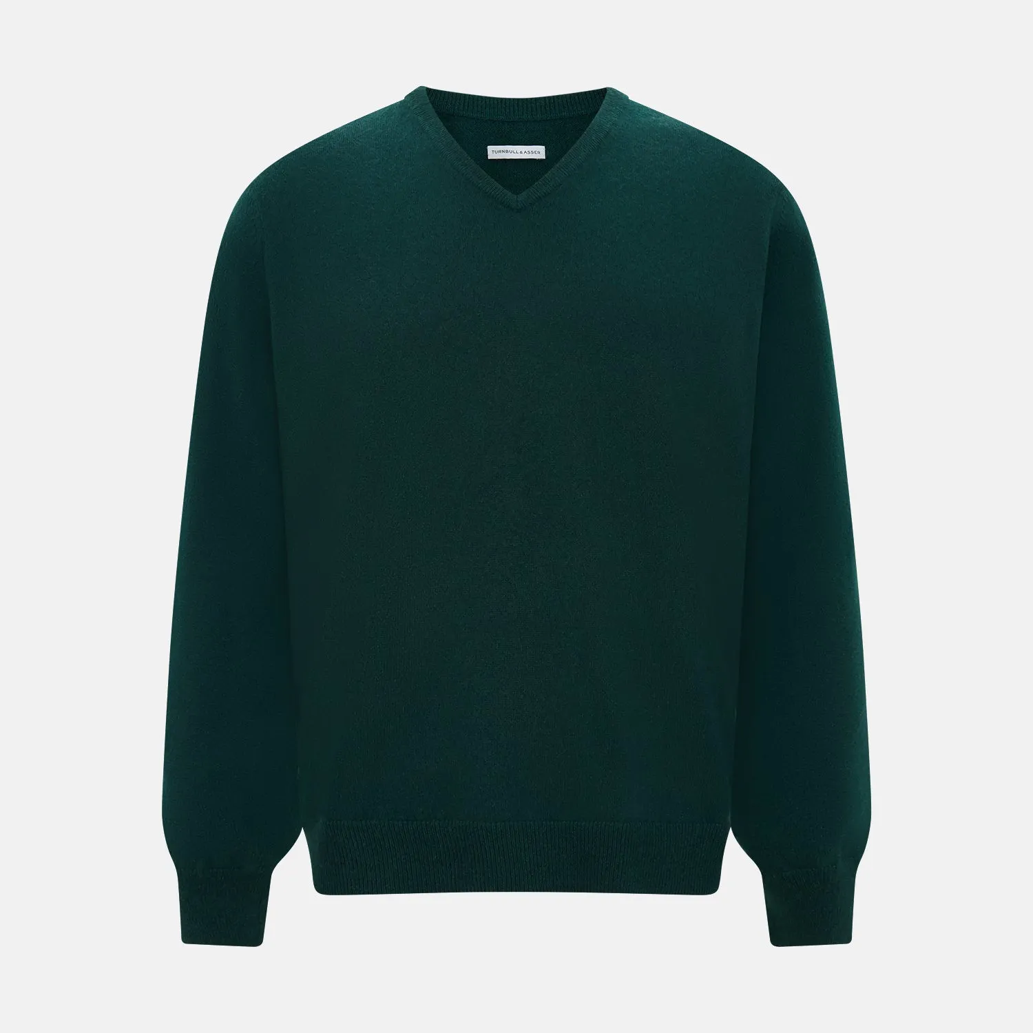 Forest Green Cashmere V-neck Jumper sold by Turnbull & Asser