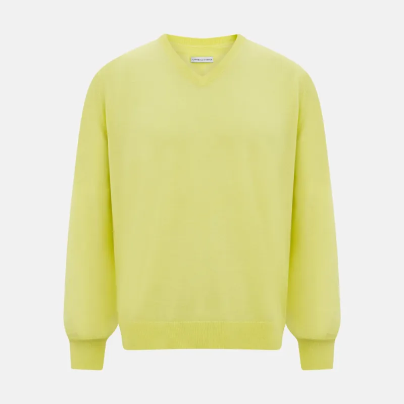 Bright Yellow Cashmere V-neck Jumper sold by Turnbull & Asser