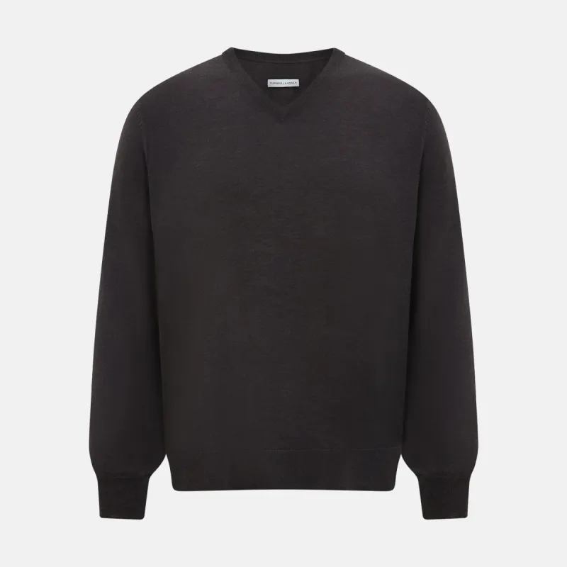 Charcoal Grey Merino V Neck Jumper sold by Turnbull & Asser
