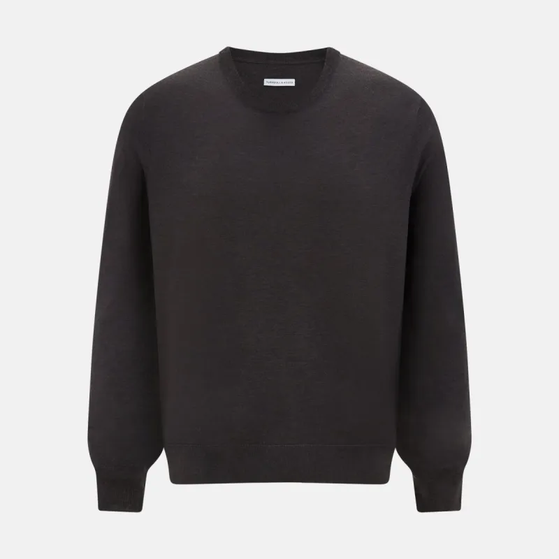 Charcoal Grey Fine Merino Round Neck Jumper sold by Turnbull & Asser