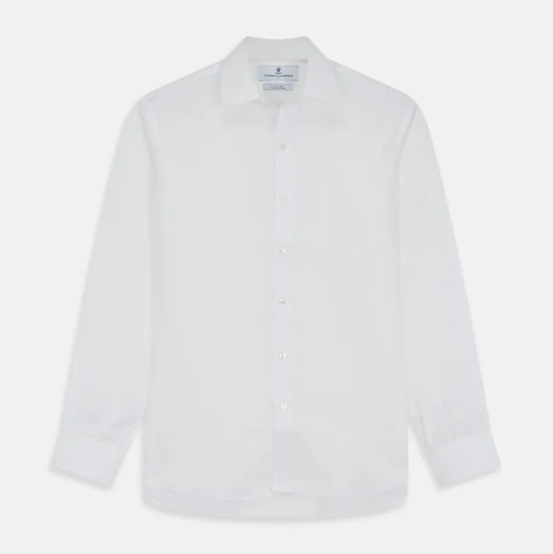 White Weekend Fit Linen Finch Shirt With Derby Collar And Chest Pocket sold by Turnbull & Asser