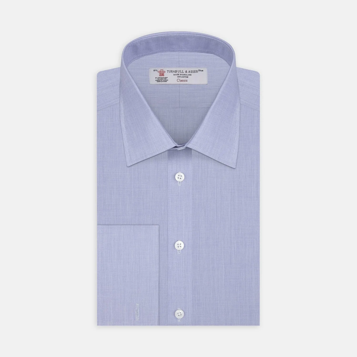 Blue End-on-End Cotton Shirt with T&A Collar and Double Cuffs sold by Turnbull & Asser