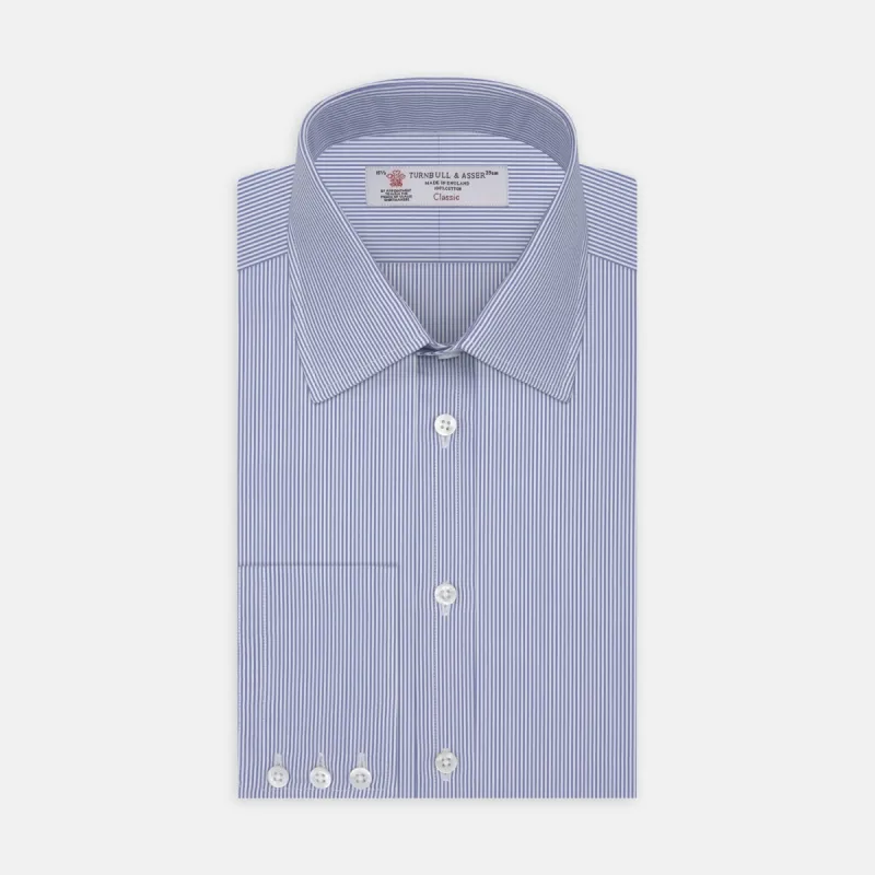Blue Fine Bengal Stripe Shirt with T&A Collar and 3-Button Cuffs sold by Turnbull & Asser