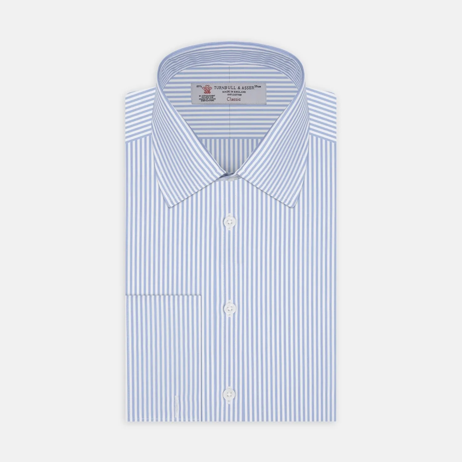 Light Blue Bengal Stripe Shirt with T&A Collar and Double Cuffs sold by Turnbull & Asser
