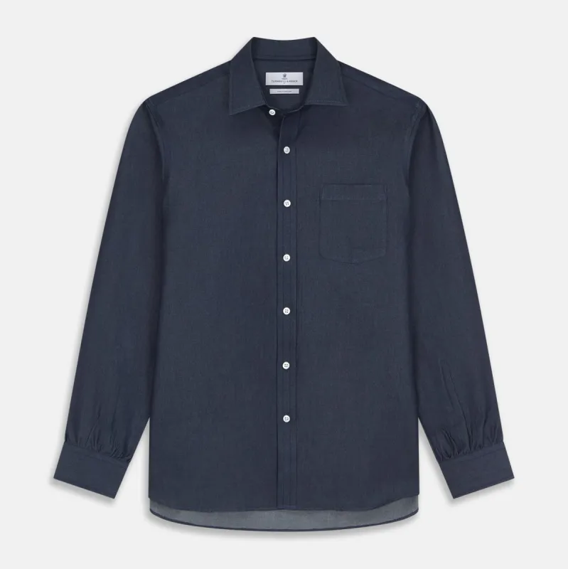 Blue Weekend Fit Finch Shirt With Derby Collar And Chest Pocket sold by Turnbull & Asser