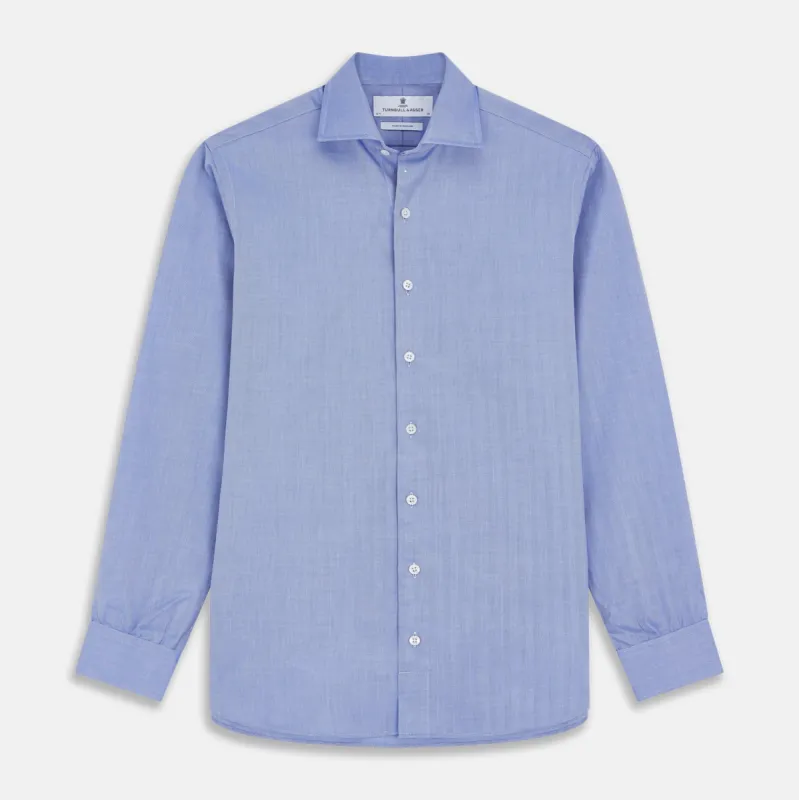 Blue Herringbone Tailored Fit Shirt With Kent Collar sold by Turnbull & Asser