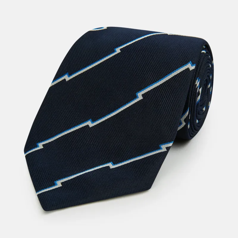 Navy Broken Shadow Stripe Silk Tie sold by Turnbull & Asser