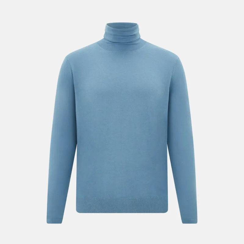Pale Blue Fine Merino High Neck Jumper sold by Turnbull & Asser