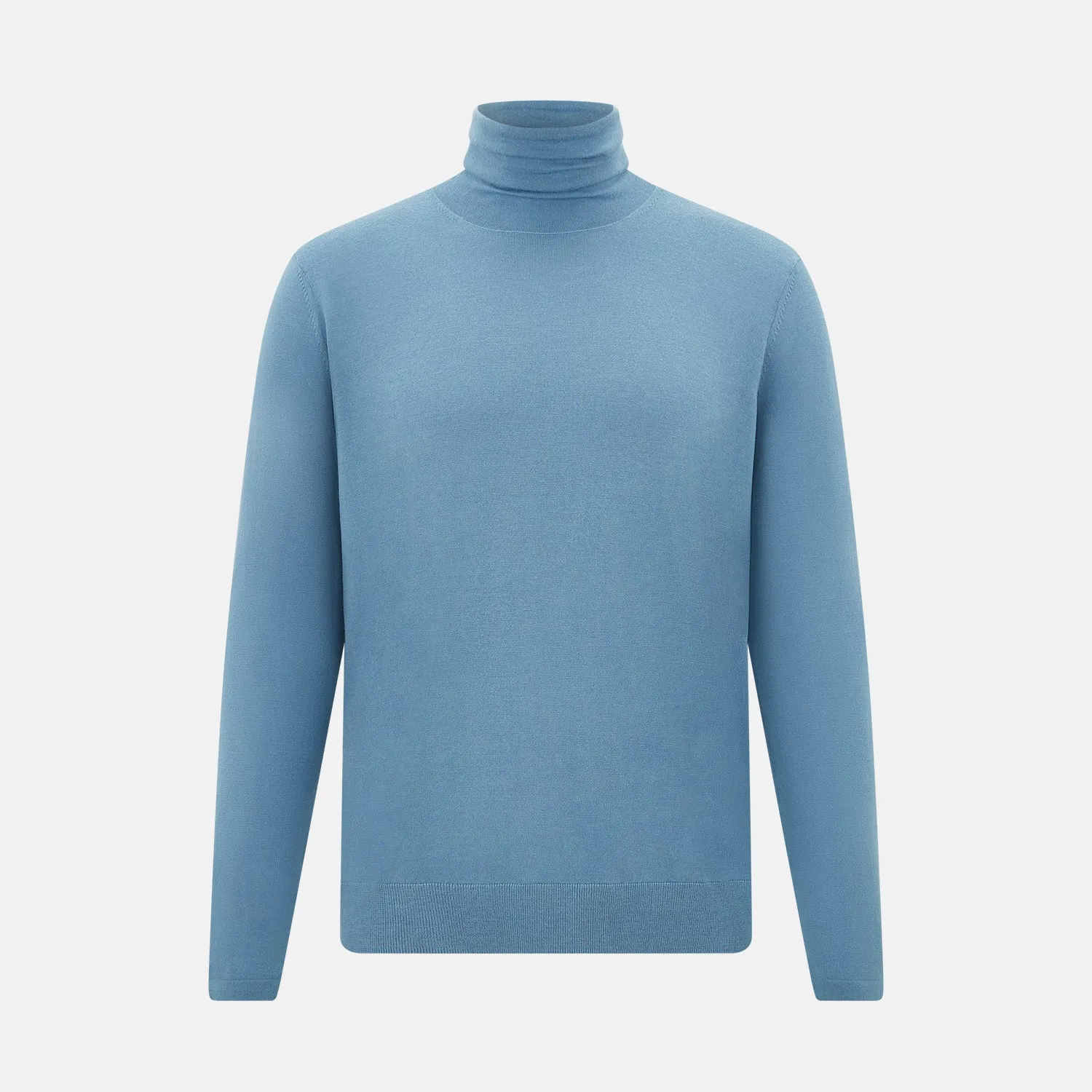 Pale Blue Fine Merino High Neck Jumper sold by Turnbull & Asser