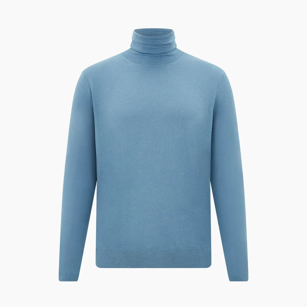 Pale Blue Fine Merino High Neck Jumper sold by Turnbull & Asser product image thumbnail 5