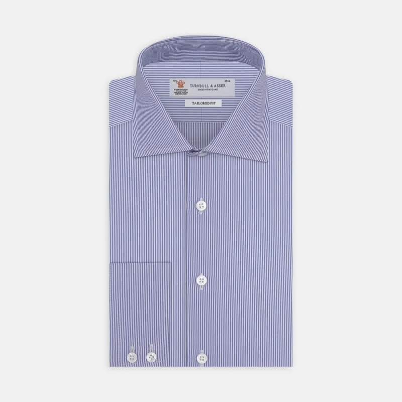 Tailored Fit Blue Fine Bengal Stripe Shirt with Kent Collar and 2-Button Cuffs sold by Turnbull & Asser