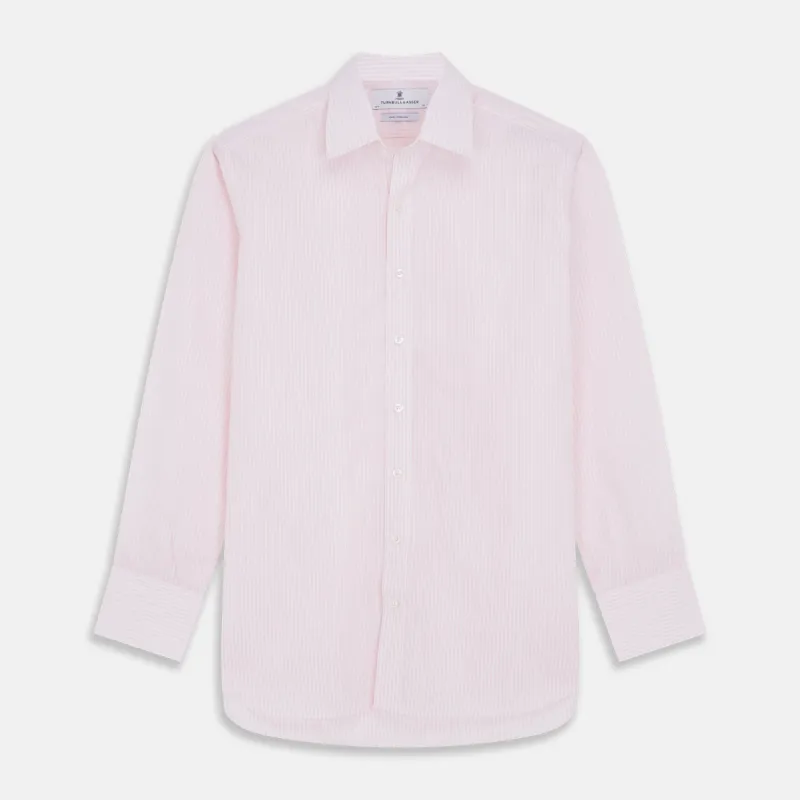 White and Pink Wide Stripe Mayfair Shirt sold by Turnbull & Asser