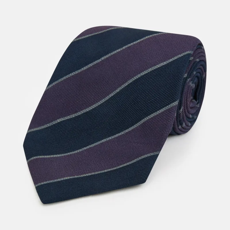 Purple And Navy Block Stripe Silk Blend Tie sold by Turnbull & Asser