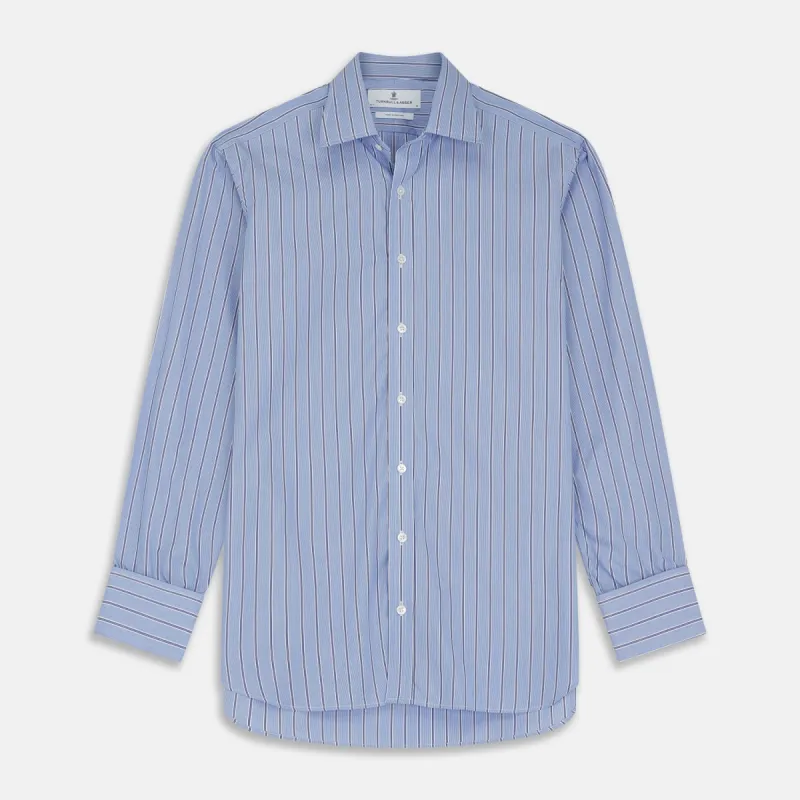 Blue Stripe Regular Fit Shirt With T&A Collar and Square Double Cuffs sold by Turnbull & Asser
