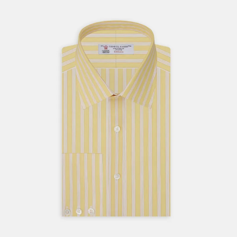 Yellow and White Bold Stripe Shirt with T&A Collar and 3-Button Cuffs sold by Turnbull & Asser