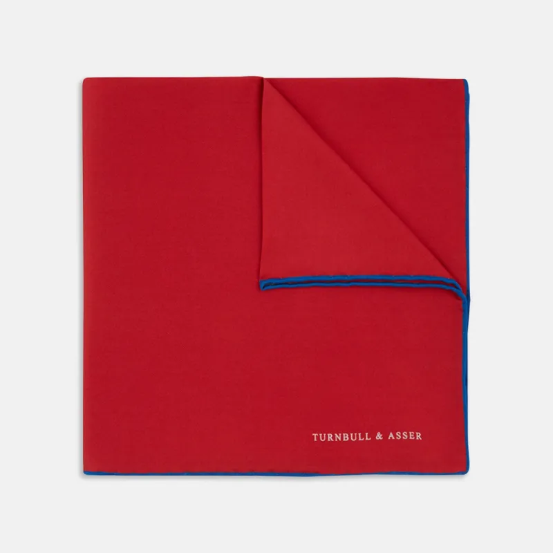 Red and Navy Piped Silk Pocket Square sold by Turnbull & Asser