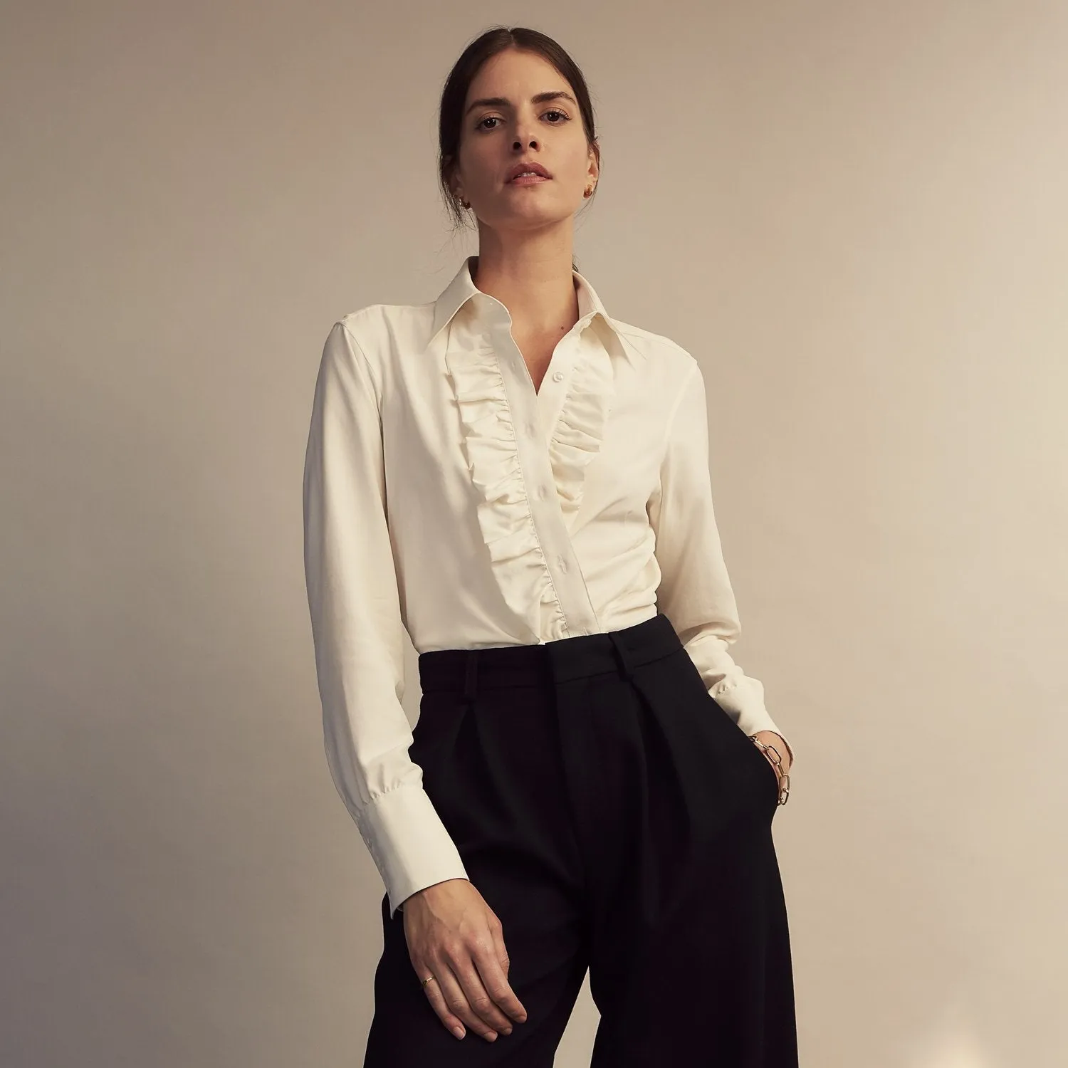 Turnbull and The Deck Cream Silk Romantic Shirt sold by Turnbull & Asser product image thumbnail 4