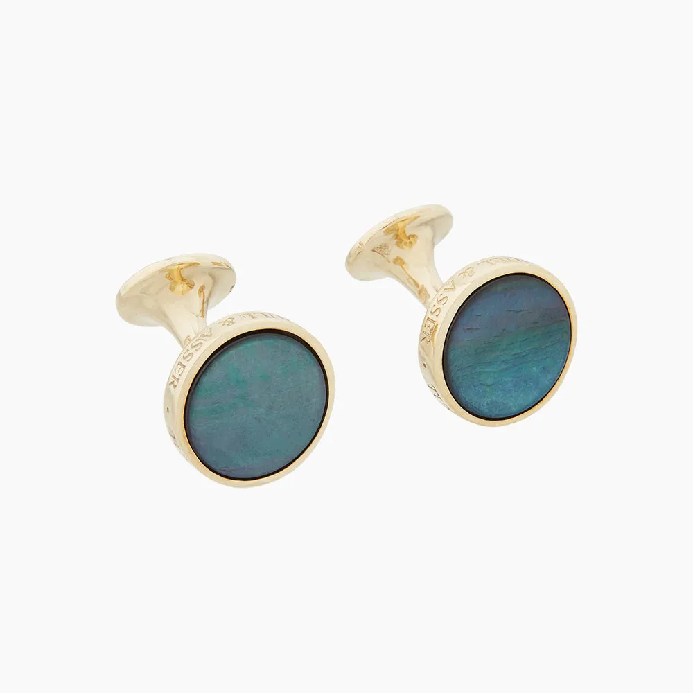 Gold and Navy Mother of Pearl Cufflinks sold by Turnbull & Asser