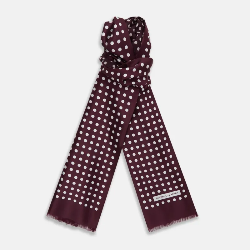 Purple and White Spotted Silk and Wool Scarf sold by Turnbull & Asser