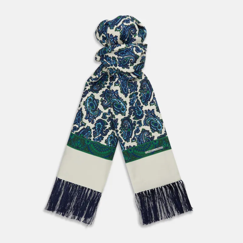 Green and Blue Paisley Silk Scarf sold by Turnbull & Asser