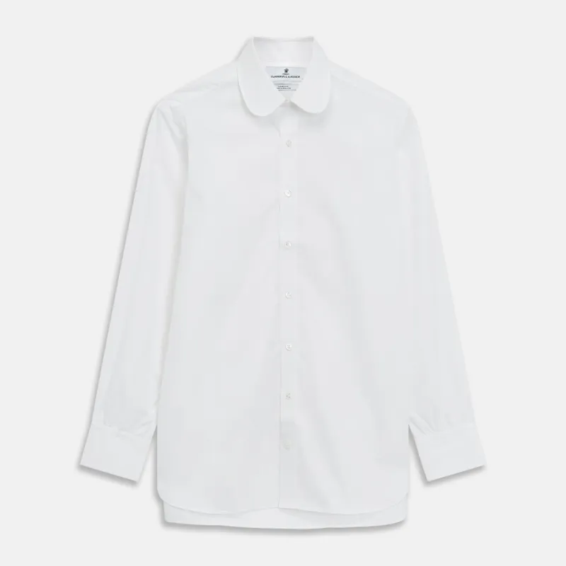 Plain White Regular Fit Cotton Shirt with Round Collar and 3-Button Cuffs sold by Turnbull & Asser