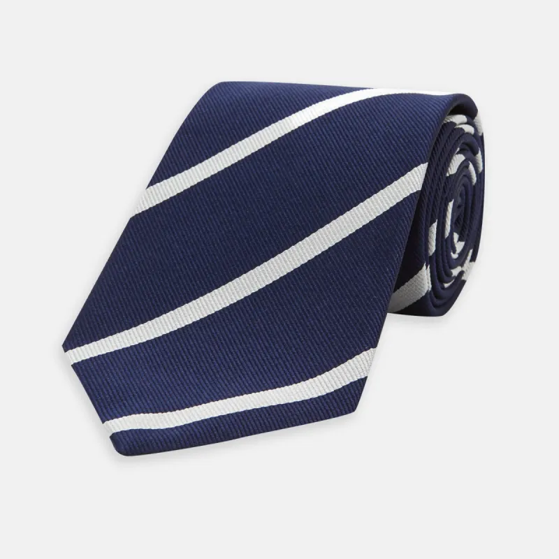 Navy and White Blazer Stripe Repp Silk Tie sold by Turnbull & Asser