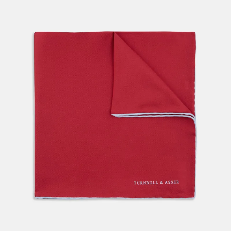 Red and White Piped Silk Pocket Square sold by Turnbull & Asser