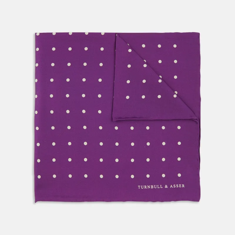 Purple Spot Silk Pocket Square sold by Turnbull & Asser