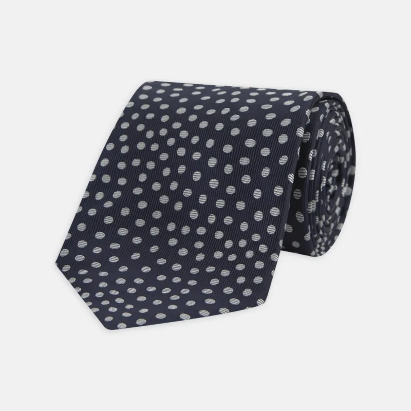 Navy and White Paint Spot Silk Tie sold by Turnbull & Asser