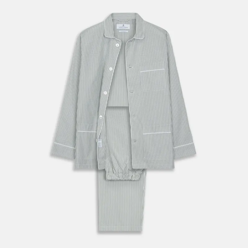 Green Bengal Stripe Modern Fit Cotton Pyjama Set sold by Turnbull & Asser