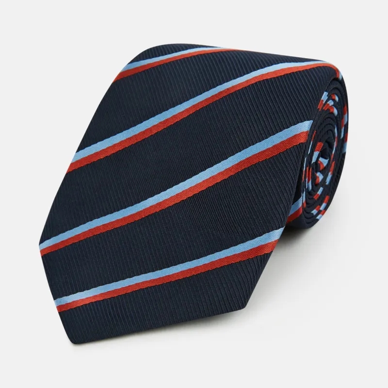 Red And Blue Stripe Silk Blend Tie sold by Turnbull & Asser