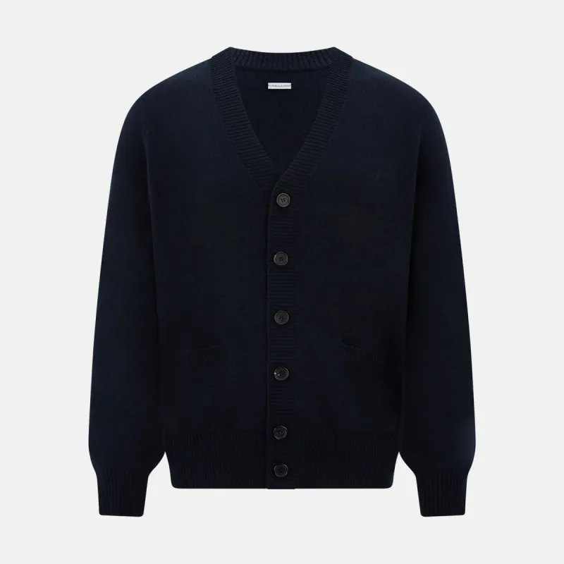 Navy V-Neck Cashmere Cardigan sold by Turnbull & Asser