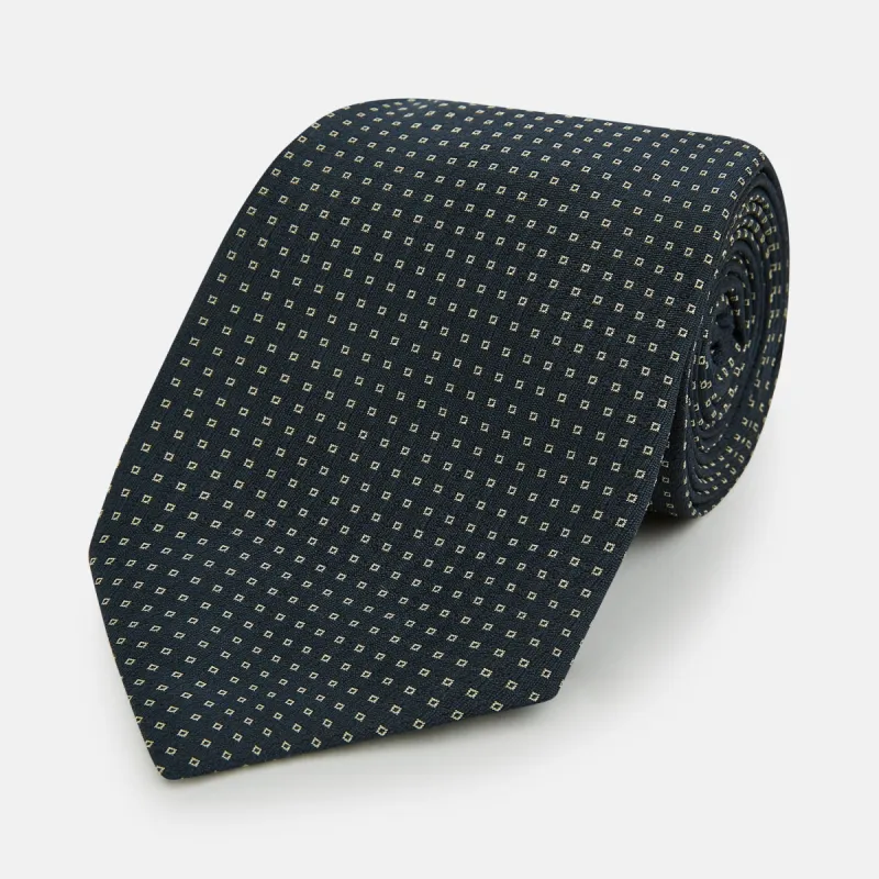 Navy and White Square Silk Tie sold by Turnbull & Asser