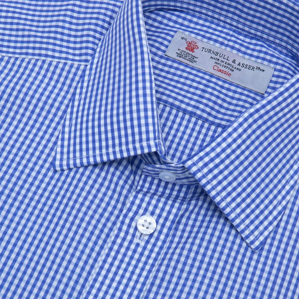 Mid-Blue Gingham Check Shirt with T&A Collar and 3-Button Cuffs sold by Turnbull & Asser product image thumbnail 5