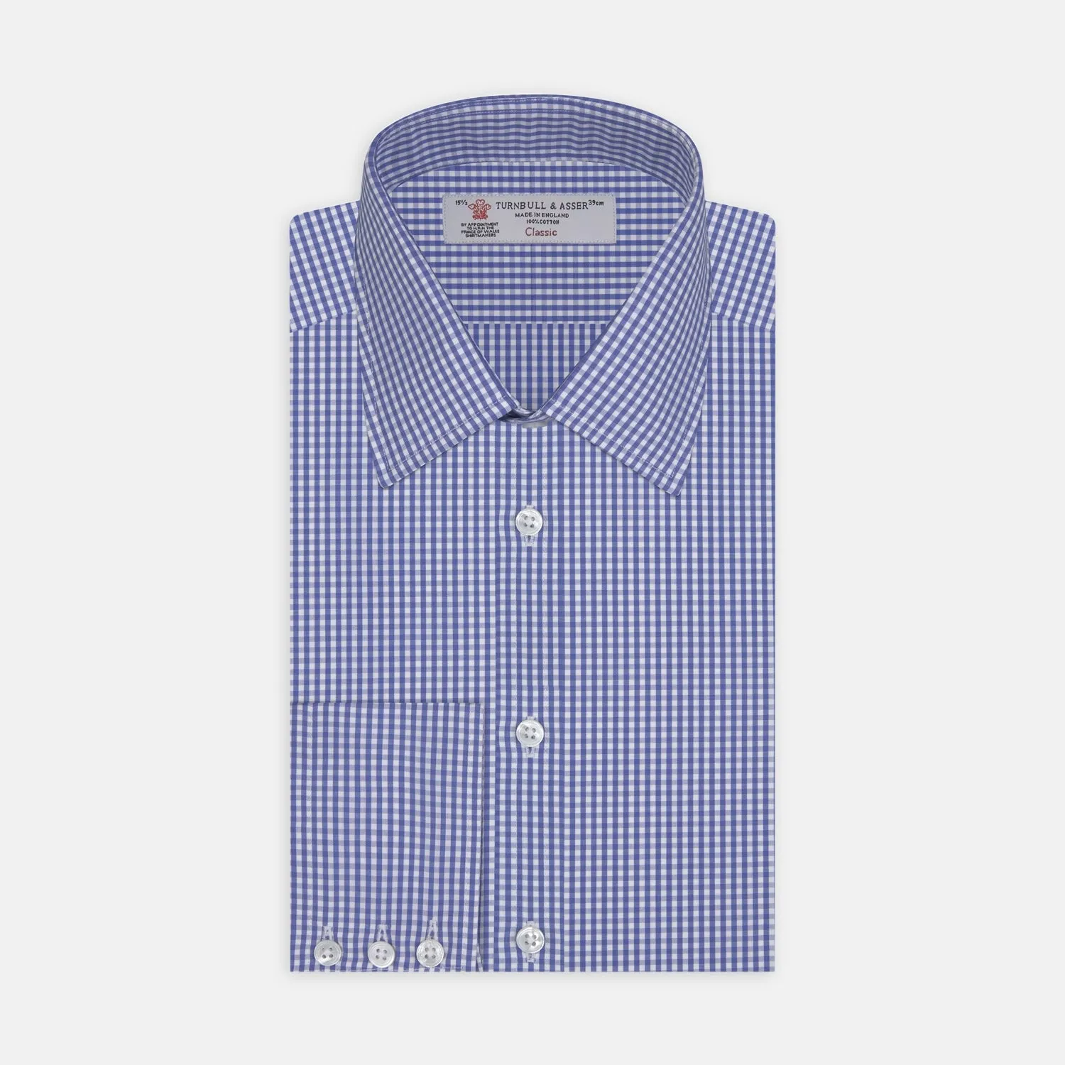 Mid-Blue Gingham Check Shirt with T&A Collar and 3-Button Cuffs sold by Turnbull & Asser