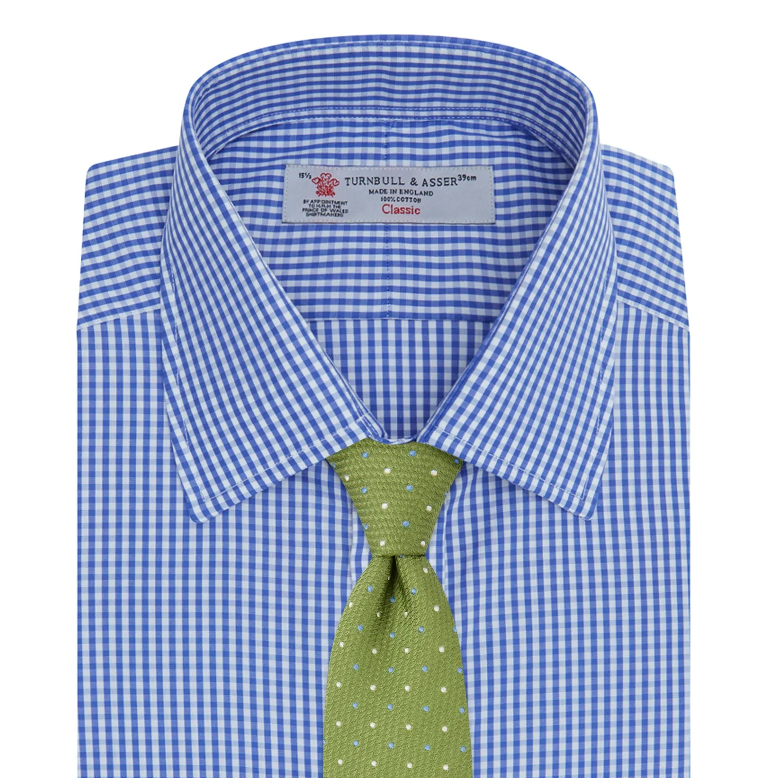 Mid-Blue Gingham Check Shirt with T&A Collar and 3-Button Cuffs sold by Turnbull & Asser product image thumbnail 4