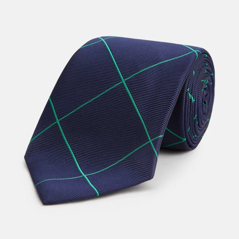 Green and Navy Window Pane Silk Tie sold by Turnbull & Asser