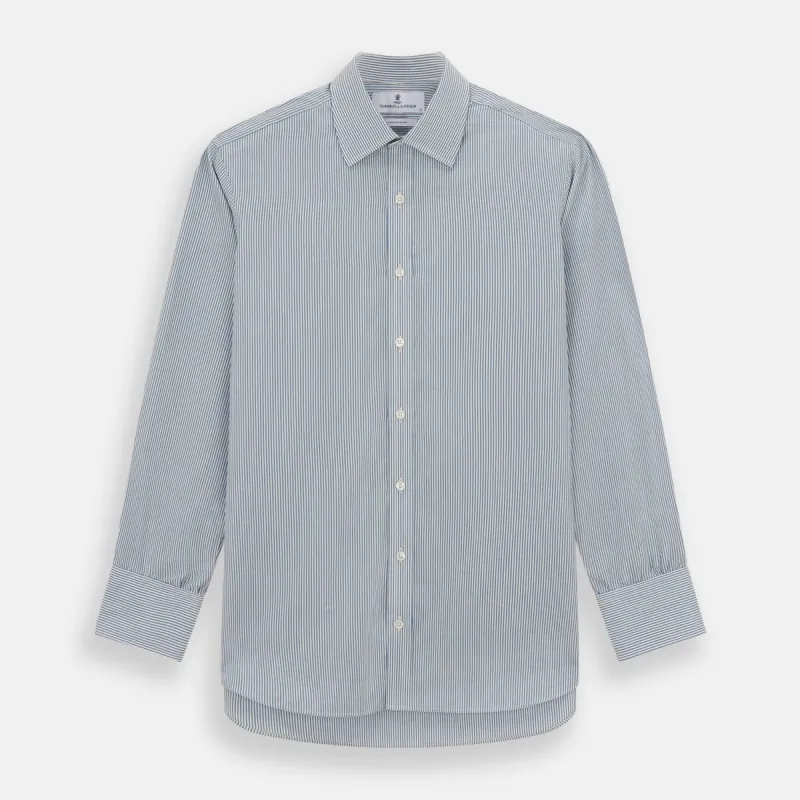 Blue and White Pencil Stripe Mayfair Shirt sold by Turnbull & Asser