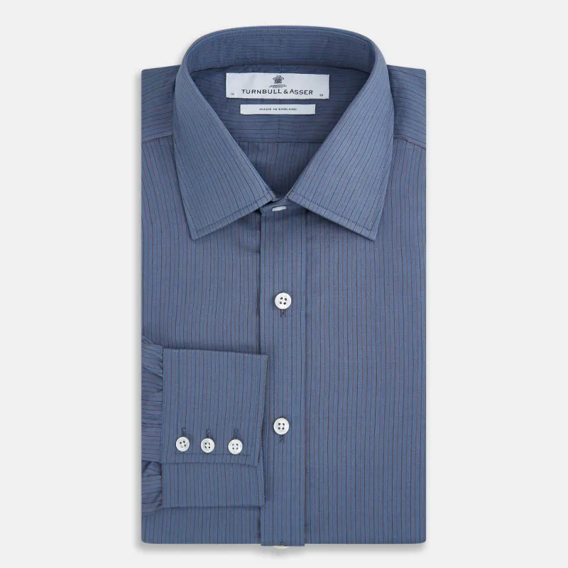 Mid Blue Red Stripe Regular Fit Mayfair Shirt sold by Turnbull & Asser
