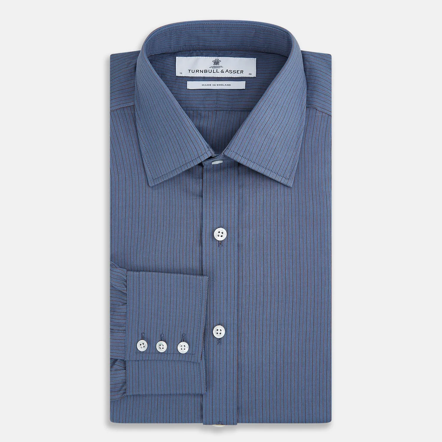 Mid Blue Red Stripe Regular Fit Mayfair Shirt sold by Turnbull & Asser