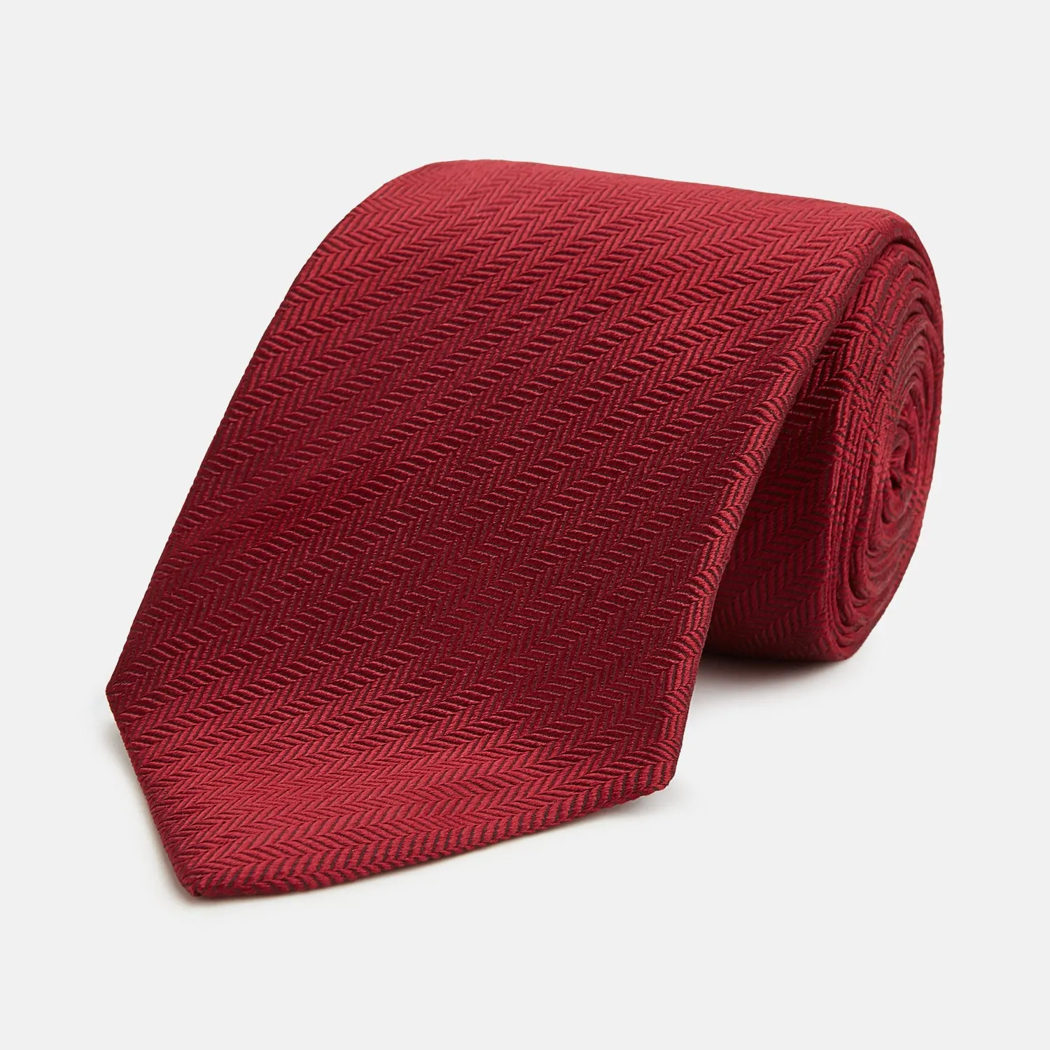 PLAIN HERRINGBONE BURGUNDY TIE sold by Turnbull & Asser