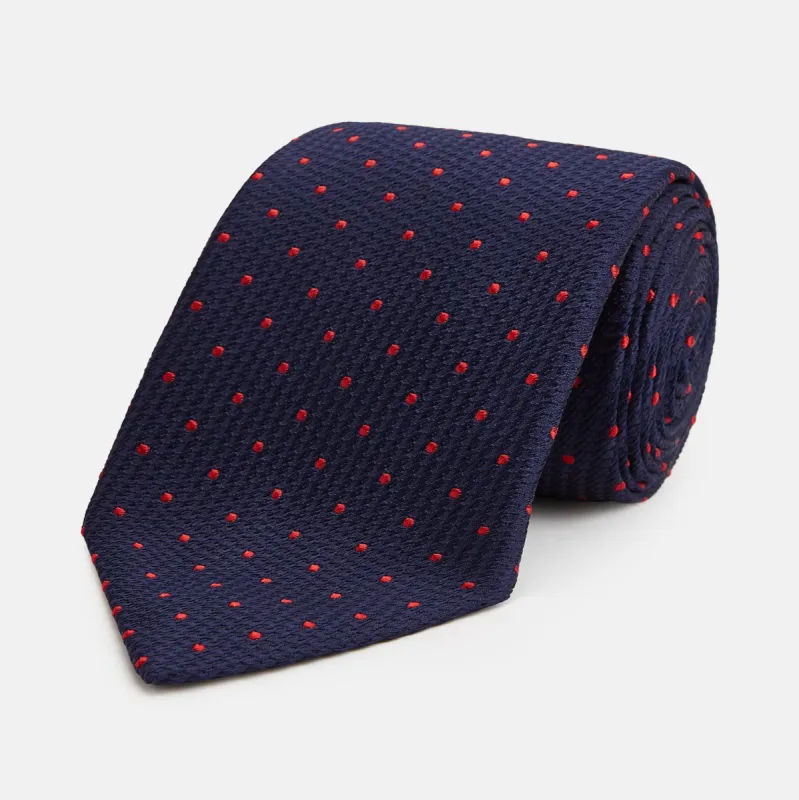LACE ON TONE SPOT NAVY TULIP RED TIE sold by Turnbull & Asser