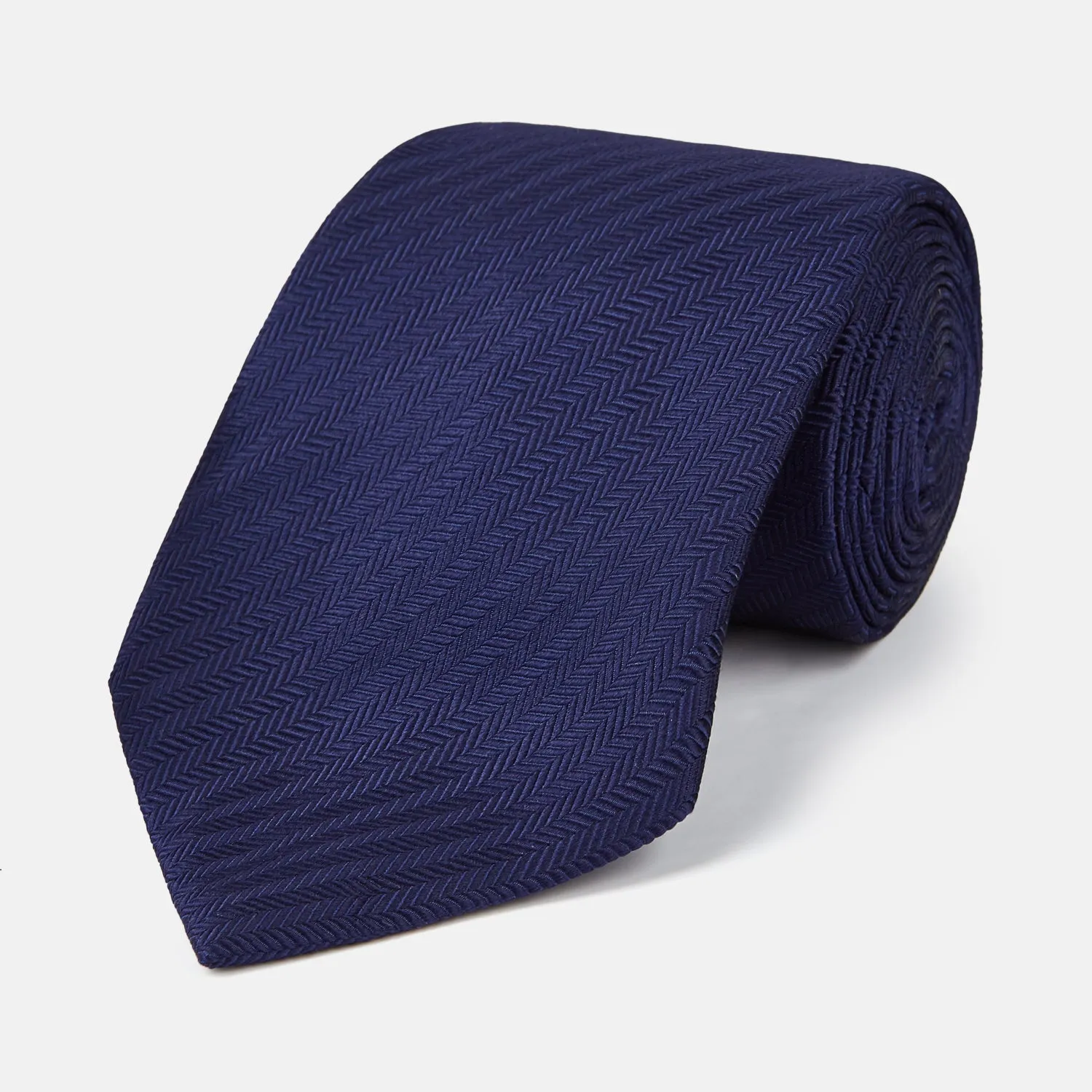 PLAIN HERRINGBONE NAVY TIE sold by Turnbull & Asser