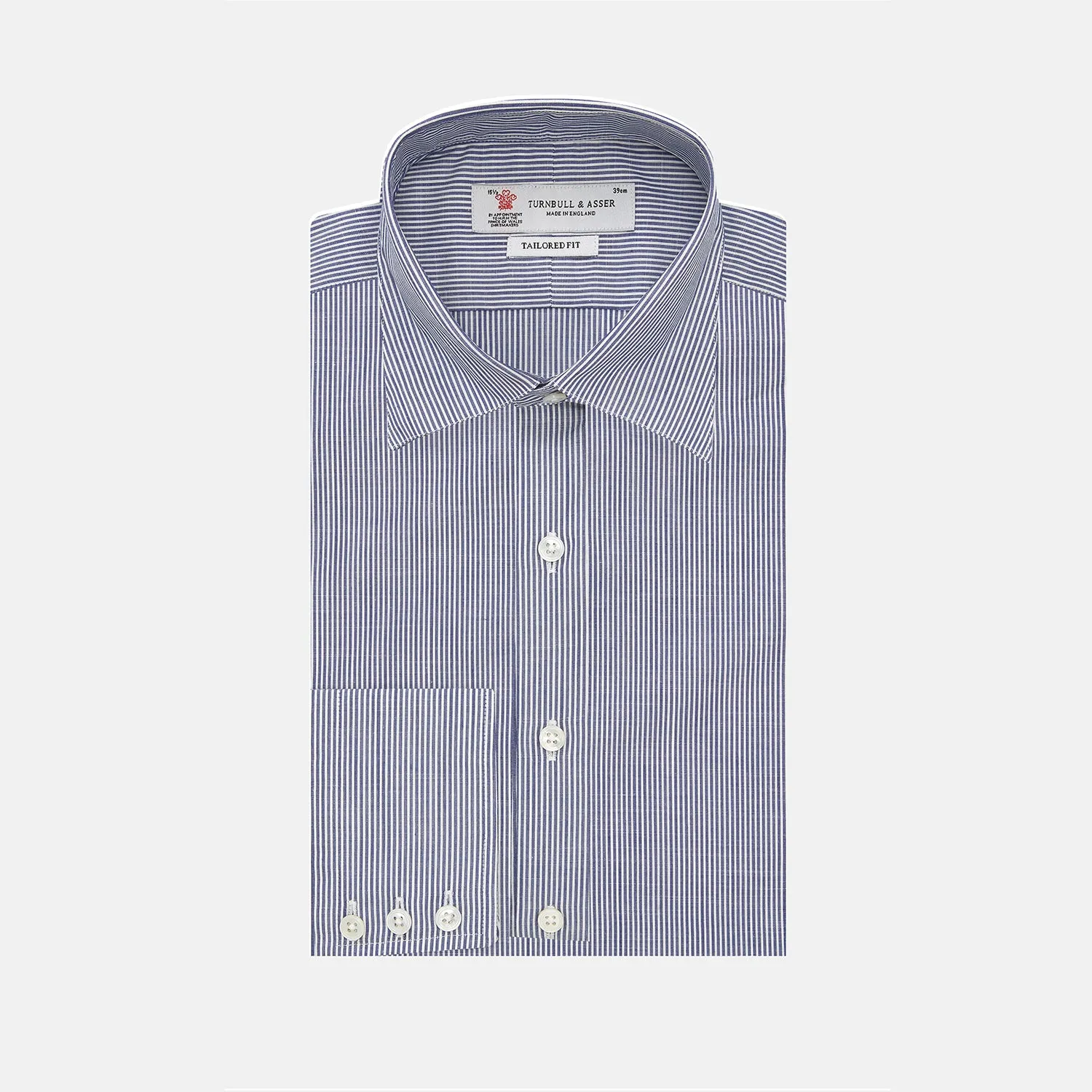 Navy and White Bengal Stripe Tailored Fit Shirt sold by Turnbull & Asser