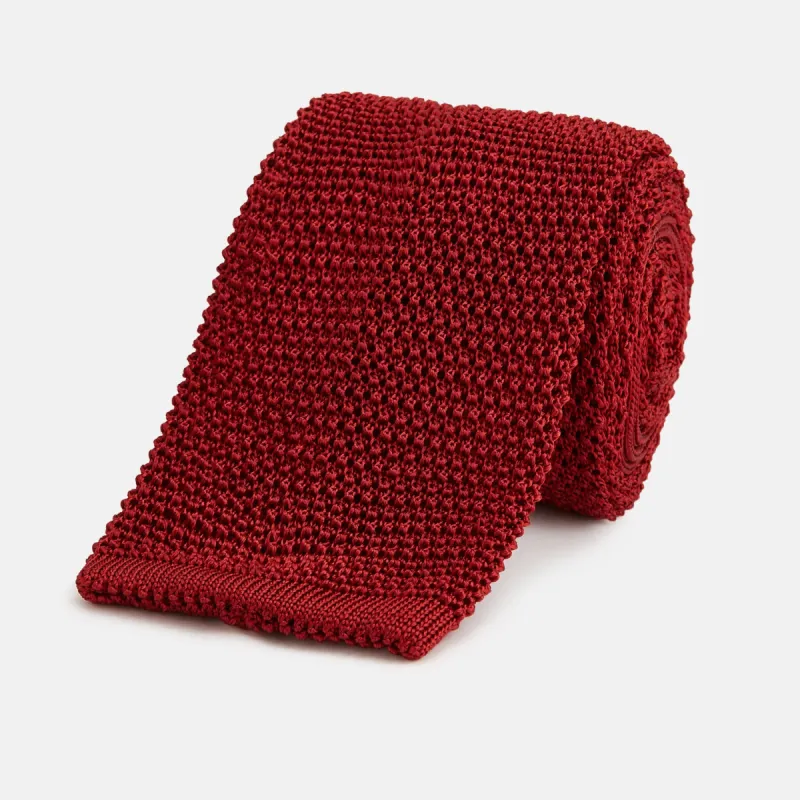 KNITTED RED SILK PLAIN TIE sold by Turnbull & Asser