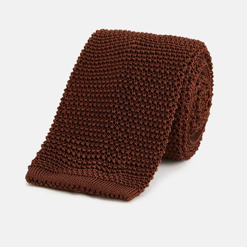 KNITTED BROWN SILK PLAIN TIE sold by Turnbull & Asser