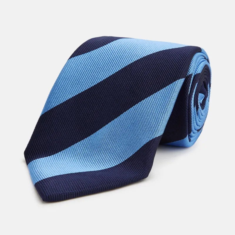 BLOCK STRIPE NAVY RIVER TIE sold by Turnbull & Asser
