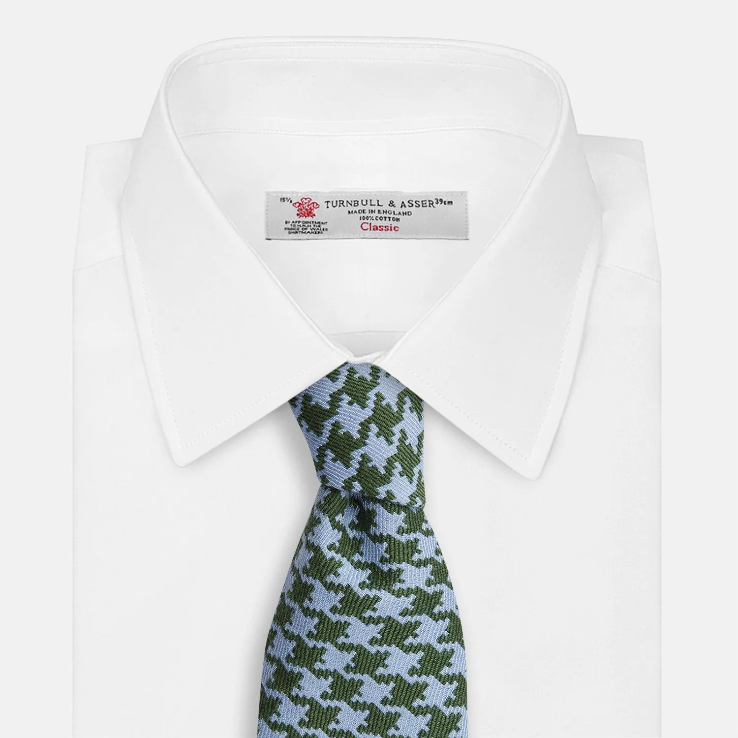 Green and Blue Houndstooth Wool Blend Tie sold by Turnbull & Asser product image thumbnail 4